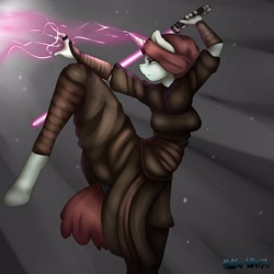 Size: 3000x3000 | Tagged: safe, artist:jamesjackobgermany, oc, species:anthro, species:pony, species:unguligrade anthro, species:unicorn, clothing, crossover, female, lightsaber, magic, mare, solo, star wars, weapon