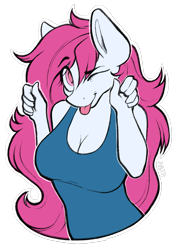 Size: 1443x2048 | Tagged: safe, artist:earthpone, oc, oc only, oc:mamma, species:anthro, species:pegasus, species:pony, anthro oc, clothing, female, mare, one eye closed, simple background, solo, tank top, tongue out, transparent background, white outline, wink