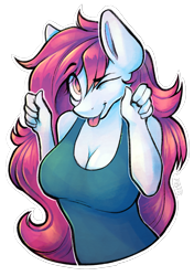 Size: 1443x2048 | Tagged: safe, artist:earthpone, oc, oc only, oc:mamma, species:anthro, species:pegasus, species:pony, anthro oc, breasts, cleavage, clothing, female, mare, one eye closed, simple background, solo, tank top, tongue out, transparent background, white outline, wink