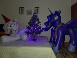 Size: 4000x3000 | Tagged: safe, artist:arniemkii, character:fleur-de-lis, character:princess luna, species:alicorn, species:pegasus, species:pony, species:unicorn, balloon, bootleg, christmas, christmas tree, female, holiday, hongyi, horse, inflatable, inflatable pony, inflatable toy, mare, tree