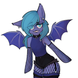 Size: 2048x2048 | Tagged: safe, artist:earthpone, oc, oc only, species:anthro, species:bat pony, species:pony, collar, emo, female, fishnets, goth, male, mare, piercing, simple background, solo, suspenders, thighs, transparent background, trap