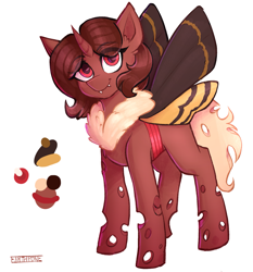 Size: 1883x2024 | Tagged: safe, artist:earthpone, oc, oc only, oc:red flux, species:changeling, species:mothpony, species:pony, moth, original species, red changeling, reference, reference sheet