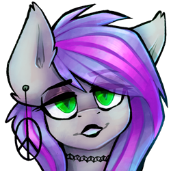 Size: 2048x2048 | Tagged: safe, artist:earthpone, oc, oc only, oc:windseeker, species:bat pony, species:pony, avatar, bust, choker, commission, ear piercing, earring, emo, eyeshadows, female, goth, jewelry, lipstick, looking at camera, looking at you, makeup, mare, piercing, portrait, simple background, smiling, smirk, transparent background