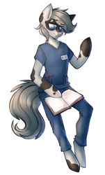 Size: 1810x3000 | Tagged: safe, artist:earthpone, oc, oc only, species:anthro, species:earth pony, species:pony, clothing, male, nurse, reading, simple background, solo, stallion, uniform, white background