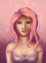 Size: 1870x2529 | Tagged: safe, artist:polkin, character:fluttershy, species:human, bust, clothing, female, humanized, solo