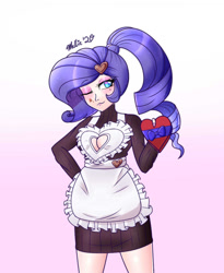 Size: 900x1100 | Tagged: safe, artist:melliedraws, character:rarity, species:human, apron, boob window, box of chocolates, breasts, cleavage, clothing, female, holiday, humanized, narmaya, one eye closed, solo, sweater, valentine's day, wink