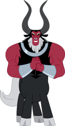 Size: 1766x3396 | Tagged: safe, artist:tourniquetmuffin, character:lord tirek, species:centaur, antagonist, beard, cloven hooves, evil grin, facial hair, grin, horns, looking at you, male, muscles, nose piercing, nose ring, piercing, shackles, simple background, smiling, solo, transparent background, vector, wringing hands, yellow eyes