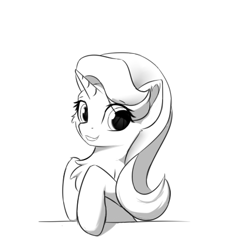 Size: 405x428 | Tagged: safe, artist:d.w.h.cn, character:starlight glimmer, species:pony, species:unicorn, chest fluff, female, mare, monochrome, simple background, smiling, solo, white background