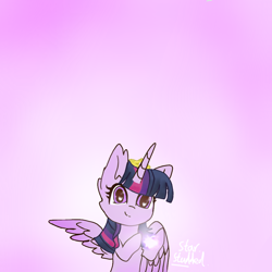Size: 1080x1080 | Tagged: safe, artist:memengla, artist:star studded, character:twilight sparkle, character:twilight sparkle (alicorn), species:alicorn, species:pony, crown, female, jewelry, looking at you, magic, regalia, wingding eyes