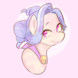 Size: 2000x2000 | Tagged: safe, artist:poofindi, oc, oc only, oc:gabriell, species:crystal pony, bell, bust, ponytails, smiling, solo