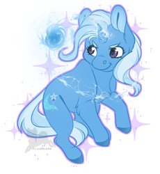Size: 1102x1200 | Tagged: safe, artist:pillonchou, character:trixie, species:pony, species:unicorn, chest fluff, colored hooves, cute, diatrixes, ear fluff, female, leg fluff, magic, mare, simple background, solo, white background