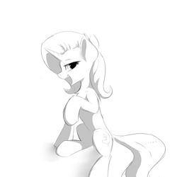 Size: 900x900 | Tagged: safe, artist:d.w.h.cn, character:trixie, species:pony, species:unicorn, black and white, cutie mark, female, grayscale, lidded eyes, looking back, mare, monochrome, raised hoof, smiling, solo