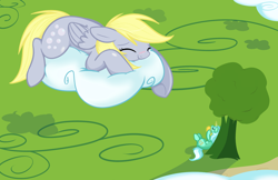 Size: 1600x1037 | Tagged: safe, artist:selective-yellow, character:derpy hooves, character:lyra heartstrings, species:pegasus, species:pony, ship:lyraderp, cloud, female, mare, shipping, sleeping