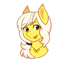 Size: 1800x1600 | Tagged: safe, artist:poofindi, oc, oc only, oc:lemon meringue, species:bat pony, species:pony, fangs, female, hair tie, mare, simple background, solo, transparent background, ych example, your character here