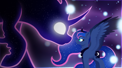 Size: 1920x1080 | Tagged: safe, artist:mynder, character:princess luna, character:tantabus, species:alicorn, species:pony, complex background, female, lineless, looking at each other, mare