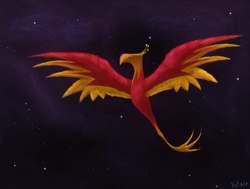 Size: 1500x1134 | Tagged: dead source, safe, artist:polkin, character:philomena, female, solo, spread wings, stars, wings