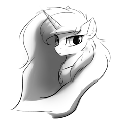 Size: 550x525 | Tagged: safe, artist:d.w.h.cn, character:princess luna, species:alicorn, species:pony, black and white, bust, female, grayscale, monochrome, solo