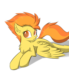 Size: 922x973 | Tagged: safe, artist:d.w.h.cn, character:spitfire, species:pegasus, species:pony, cheek fluff, chest fluff, colored pupils, cute, cutefire, ear fluff, female, lying down, mare, prone, simple background, solo, white background