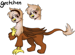 Size: 808x594 | Tagged: safe, artist:poofindi, oc, oc only, oc:gretchen, species:griffon, griffon oc, simple background, solo, white background