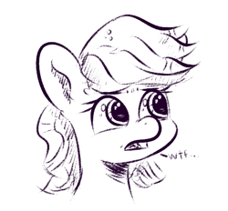 Size: 503x466 | Tagged: safe, artist:mjsw, oc, oc only, species:pony, black and white, confused, female, grayscale, mare, monochrome, sketch, solo, wtf