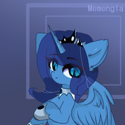 Size: 700x700 | Tagged: safe, artist:memengla, character:princess luna, species:alicorn, species:pony, alternate color palette, crown, eye clipping through hair, female, horn, jewelry, mare, regalia, solo