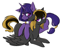 Size: 2014x1556 | Tagged: safe, artist:earthpone, oc, oc only, oc:yoru night, species:pegasus, species:pony, species:unicorn, commission, cuddling, female, male, mare, simple background, stallion, straight, transparent background