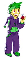 Size: 200x421 | Tagged: safe, artist:muura, character:spike, species:human, clothing, gem, hoodie, humanized, male, ruby, simple background, solo, white background
