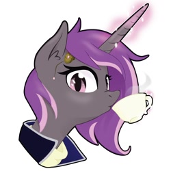 Size: 1000x1000 | Tagged: safe, artist:willoillo, oc, oc only, oc:lavender hex, species:pony, species:unicorn, cup, sierra nevada, simple background, solo, white background