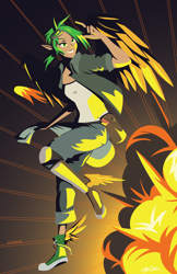 Size: 792x1224 | Tagged: safe, artist:willoillo, oc, oc only, oc:atom smasher, species:human, converse, explosion, humanized, shoes, simple background, solo
