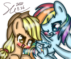 Size: 2317x1920 | Tagged: safe, artist:starflashing twinkle, character:applejack, character:rainbow dash, species:earth pony, species:pegasus, species:pony, ship:appledash, blushing, cute, cutie mark, female, flying, lesbian, shipping, simple background, smiling, transparent background, wings