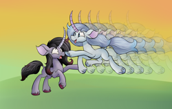 Size: 1750x1115 | Tagged: safe, artist:huffy26, character:oleander, species:classical unicorn, species:pony, species:unicorn, newbie artist training grounds, them's fightin' herds, alternate color palette, atg 2020, boop, cloven hooves, duality, leonine tail, pure oleander, self paradox, unshorn fetlocks