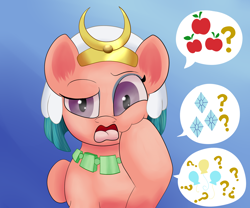 Size: 1800x1500 | Tagged: safe, artist:huffy26, character:somnambula, species:pony, newbie artist training grounds, g4, atg 2019, atg 2020, cutie mark, dialogue, female, implied applejack, implied pinkie pie, implied rarity, question mark, solo, speech bubble