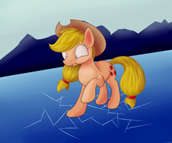 Size: 1800x1500 | Tagged: safe, artist:huffy26, character:applejack, species:pony, newbie artist training grounds, atg 2019, atg 2020, female, solo, thin ice