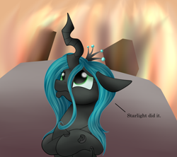 Size: 1800x1600 | Tagged: safe, artist:huffy26, character:queen chrysalis, species:changeling, newbie artist training grounds, atg 2019, blatant lies, changeling queen, cute, cutealis, female, fire, solo