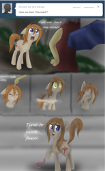 Size: 651x1055 | Tagged: safe, artist:askponybrandenburg, character:discord, species:draconequus, species:earth pony, species:pony, ask, brandenburg, comic, discorded, female, hetalia, looking up, mare, mind control, open mouth, ponified, raised hoof, species swap, swirly eyes