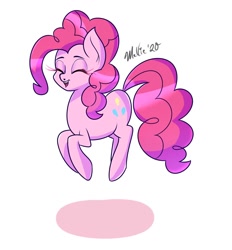 Size: 1300x1400 | Tagged: safe, artist:melliedraws, character:pinkie pie, species:earth pony, species:pony, newbie artist training grounds, eyes closed, female, happy, jumping, mare, open mouth, pronking, simple background, solo, white background
