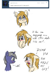 Size: 700x1000 | Tagged: safe, artist:askponybrandenburg, species:pegasus, species:pony, species:unicorn, ask, blushing, brandenburg, confused, crying, dialogue, female, hetalia, mare, open mouth, ponified, tumblr