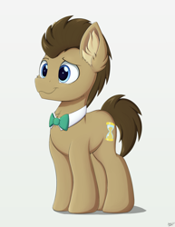 Size: 1478x1919 | Tagged: safe, artist:arcane-thunder, character:doctor whooves, character:time turner, species:earth pony, species:pony, newbie artist training grounds, atg 2020, bow tie, cheek fluff, chest fluff, cute, doctorbetes, ear fluff, male, simple background, smiling, solo, stallion, white background