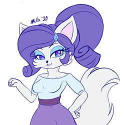 Size: 1400x1400 | Tagged: safe, artist:melliedraws, character:rarity, species:abyssinian, species:anthro, newbie artist training grounds, abyssinianized, blouse, clothing, female, raricat, skirt, solo, species swap
