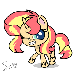 Size: 1080x1080 | Tagged: safe, artist:starflashing twinkle, character:sunset shimmer, species:pony, species:unicorn, my little pony:pony life, cute, female, g4 to g4.5, mare, one eye closed, shimmerbetes, simple background, solo, white background, wink