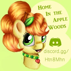 Size: 1280x1280 | Tagged: safe, artist:appleneedle, oc, oc only, oc:apple needle, species:earth pony, species:pony, advertisement, bust, discord (software), discord server, looking at you, portrait, smiling