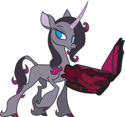Size: 1677x1562 | Tagged: safe, artist:mane6, community related, character:fhtng th§ ¿nsp§kbl, character:oleander, species:classical unicorn, species:pony, species:unicorn, them's fightin' herds, blue eyes, book, cloven hooves, colored hooves, curved horn, female, horn, leonine tail, lidded eyes, mare, no pupils, raised eyebrow, raised hoof, simple background, solo, transparent background, unicornomicon, unshorn fetlocks, vector