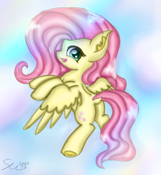 Size: 1194x1299 | Tagged: safe, artist:starflashing twinkle, character:fluttershy, species:pegasus, species:pony, :3, beautiful, butt, cloud, cute, cutie mark, female, flying, looking at you, open mouth, plot, solo, wings