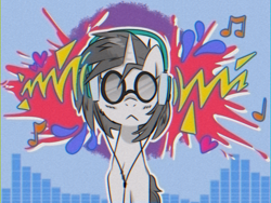 Size: 1200x900 | Tagged: safe, artist:provolonepone, character:dj pon-3, character:vinyl scratch, species:pony, species:unicorn, female, glasses, headphones, music notes, solo