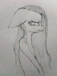 Size: 1560x2080 | Tagged: safe, artist:kamikazelenna, character:pinkamena diane pie, character:pinkie pie, species:anthro, species:earth pony, species:pony, female, grumpy, looking back, mare, monochrome, side view, solo, traditional art