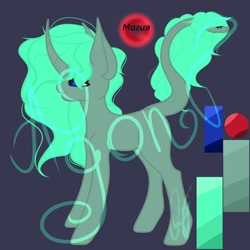 Size: 1000x1000 | Tagged: safe, artist:nel_liddell, oc, oc only, species:pony, species:unicorn, curved horn, horn, leonine tail, reference sheet, signature, solo, unicorn oc, watermark