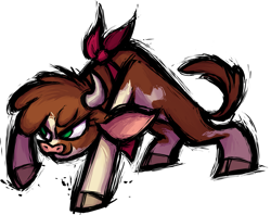 Size: 1367x1080 | Tagged: safe, artist:mane6, community related, character:arizona cow, species:cow, them's fightin' herds, action pose, bandana, calf, cloven hooves, female, green eyes, handkerchief, horns, no pupils, one hoof raised, one leg raised, raised hoof, raised leg, simple background, smiling, solo, transparent background