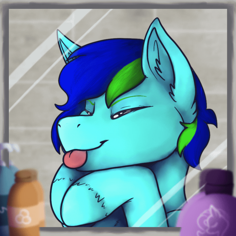 Size: 800x800 | Tagged: safe, artist:sursiq, oc, oc only, species:pegasus, species:pony, animated, blep, commission, gif, hooves up, mirror, one eye closed, solo, tongue out, wink, your character here