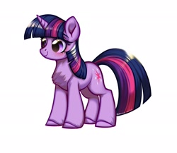 Size: 2048x1780 | Tagged: safe, artist:wkirin, character:twilight sparkle, character:twilight sparkle (unicorn), species:pony, species:unicorn, chest fluff, emala jiss challenge, female, mare, simple background, smiling, solo, standing, white background