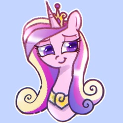 Size: 768x768 | Tagged: safe, artist:tomizawa96, character:princess cadance, species:pony, species:unicorn, blue background, bust, cute, cutedance, female, portrait, simple background, smiling, solo